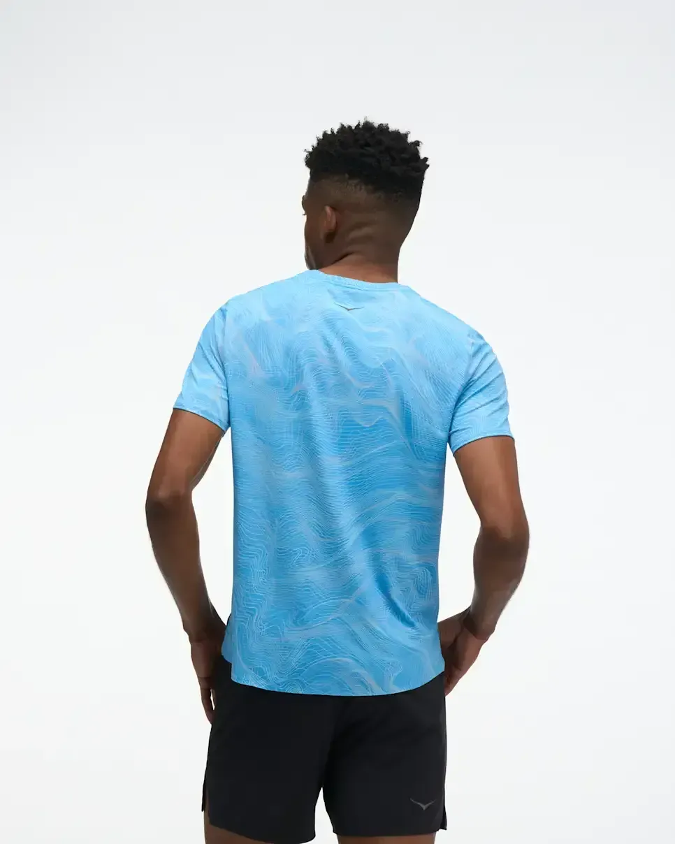 HOKA EveryRun Short Sleeve Mineral Blue Prt